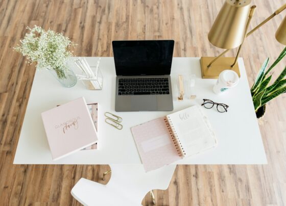 Laptop computer on a light-colored desk