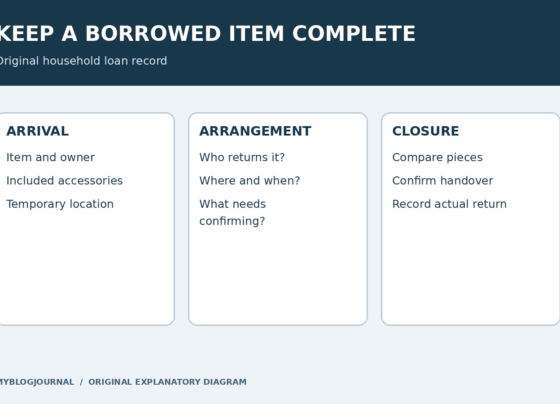 Loan record linking a borrowed drill, its owner, included accessories and a return arrangement.