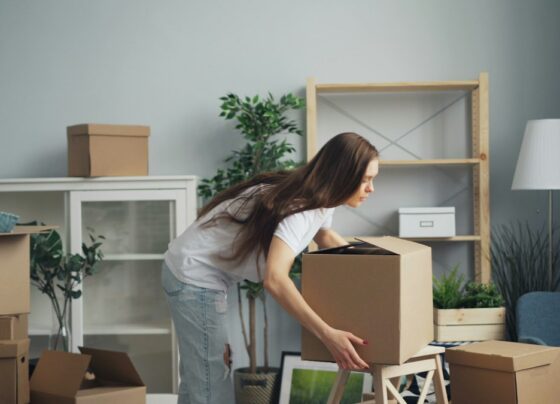 Household belongings and boxes during a move
