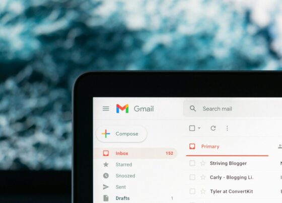 Gmail inbox displayed on a laptop screen.