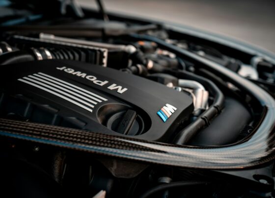 Close-up of a performance car engine cover