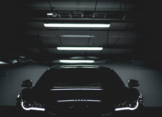 Car parked inside a dimly lit garage