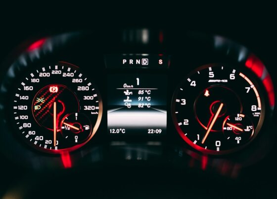 Illuminated instrument cluster inside a car