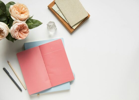 Pink notebook viewed from above