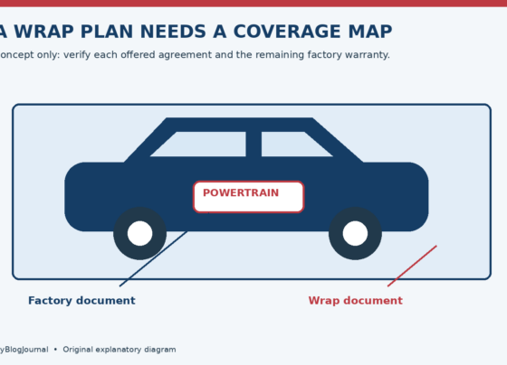 Conceptual car diagram distinguishing the existing powertrain document from a separate wrap-plan document.